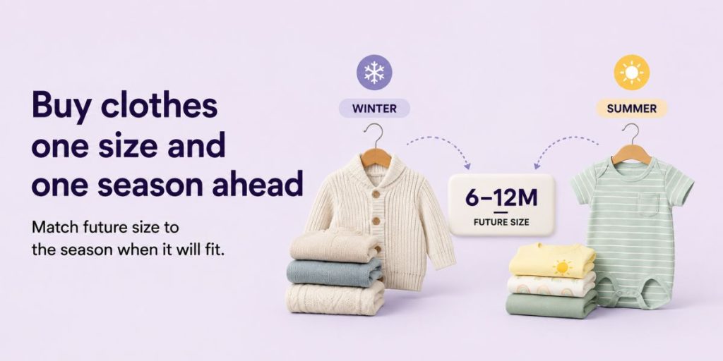 Buy clothes one size and one season ahead