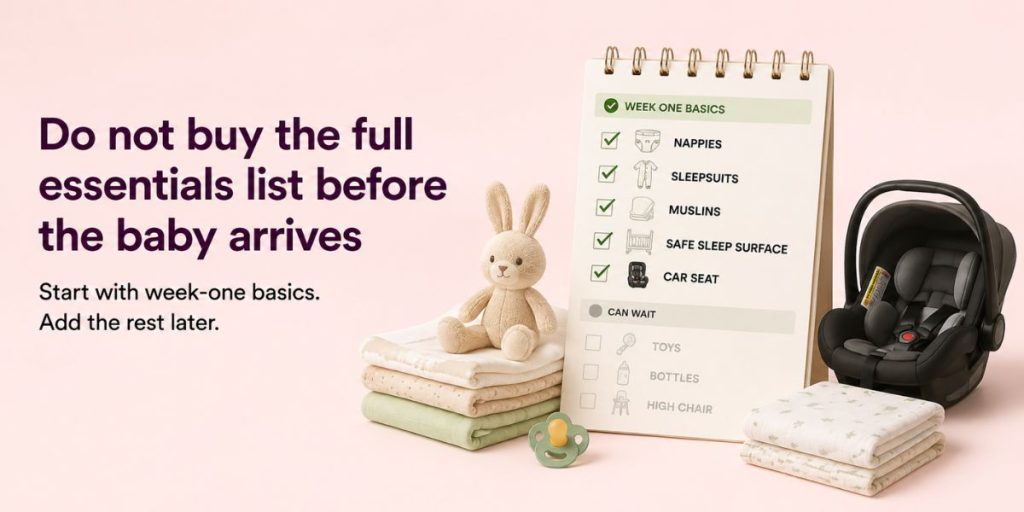 Do not buy the full essentials list before the baby arrives