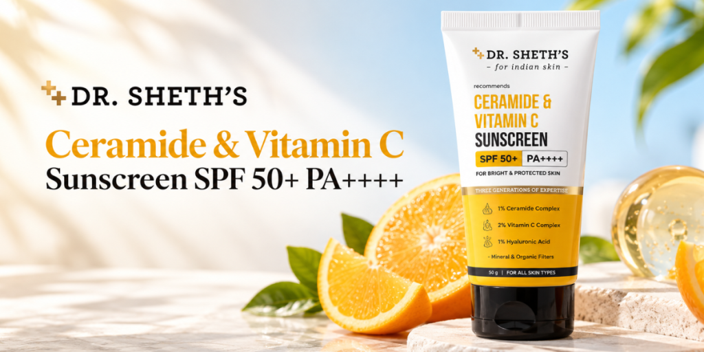 Dr. Sheth's Ceramide और Vitamin C Sunscreen SPF 50+ PA++++