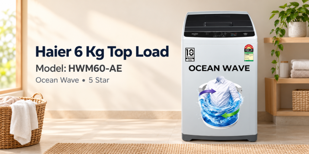 Haier 6 Kg 5 Star Oceanus Wave Drum Top Load (HWM60-AE)