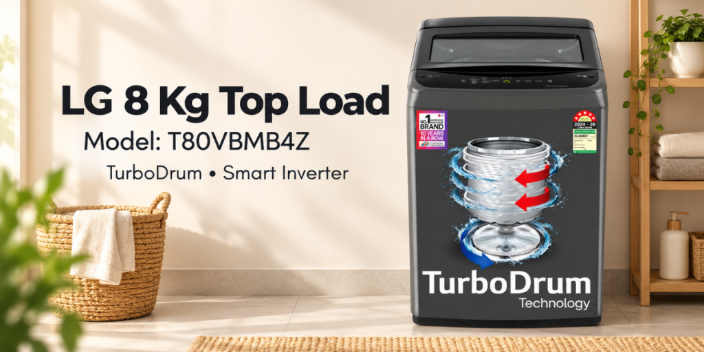 LG 8 Kg 5 Star Smart Inverter TurboDrum Top Load (T80VBMB4Z)