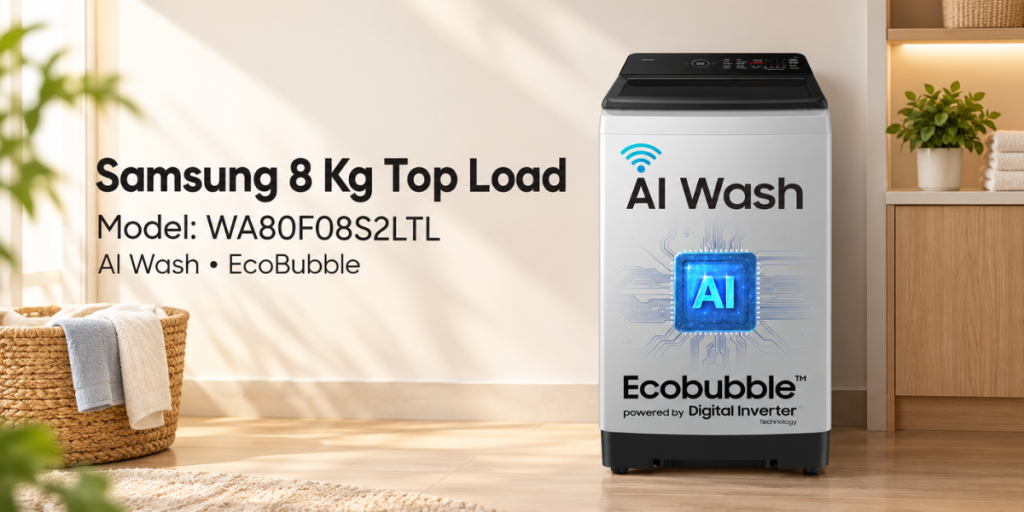 Samsung 8 Kg 5 Star AI Wash EcoBubble Top Load (WA80F08S2LTL)